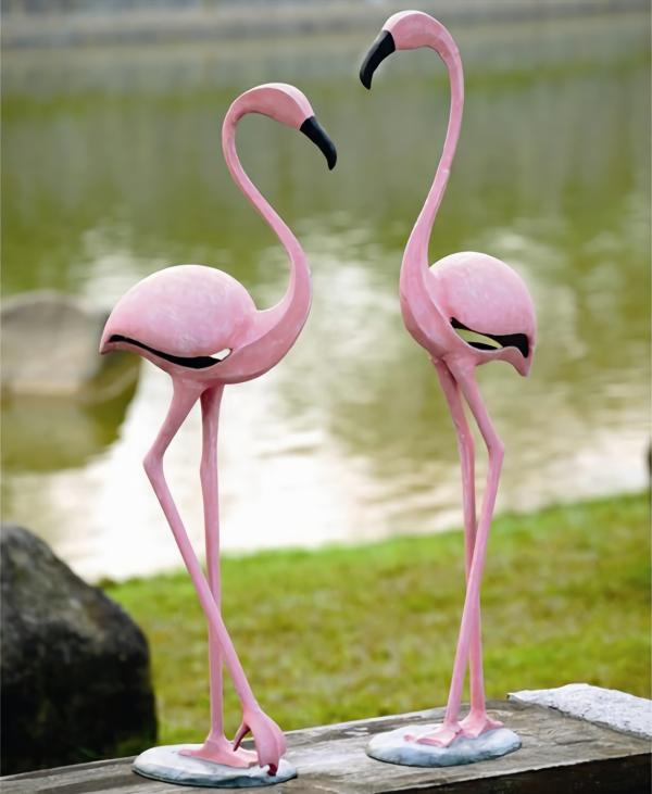 Garden Accents |  Stylized Pink Metal Flamingos (Set Of 2) Garden Garden Accents