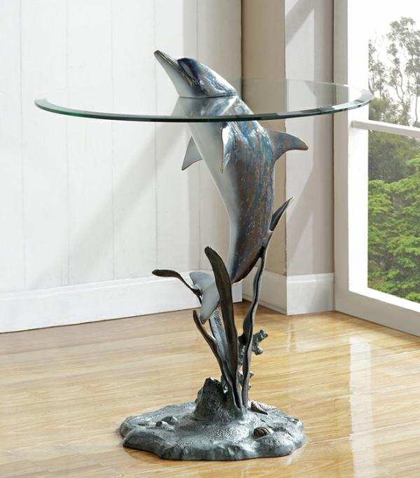 Garden Accents |  Surfacing Dolphin End Table Garden Garden Accents