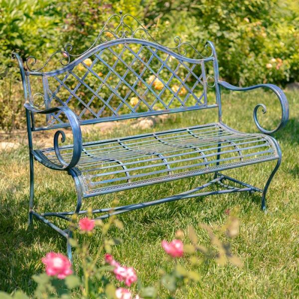 Garden Accents |  Victorian Style Iron Garden Bench – Antique Blue Garden Garden Accents