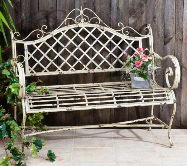 Garden Accents |  Victorian Style Iron Garden Bench – Antique White Garden Garden Accents