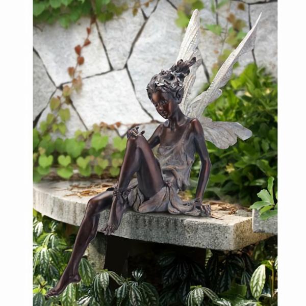 Garden Fairies |  Garden Sitting Fairy – Bronze Finish Garden Garden Fairies