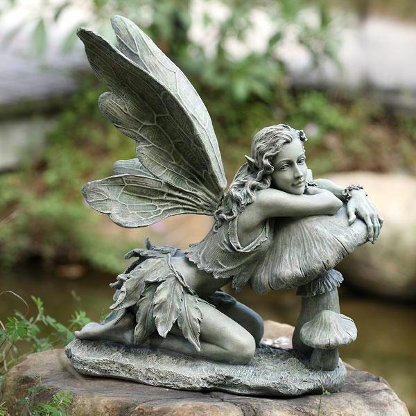 Garden Fairies |  Green Fairy On Mushroom Garden Garden Fairies