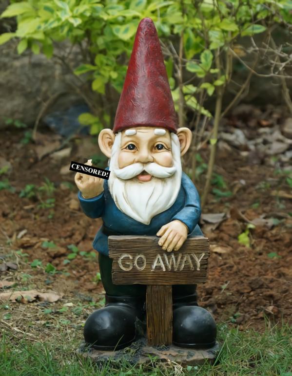 Garden Gnomes |  18" Middle Finger Go Away Gnome Garden Garden Gnomes