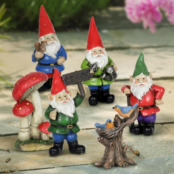 Garden Gnomes |  4" Mini Gnomes Set (6Pc) Garden Garden Gnomes