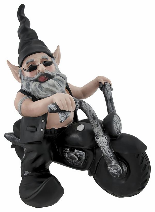 Garden Gnomes |  Biker Gnome On Black Bike Garden Garden Gnomes