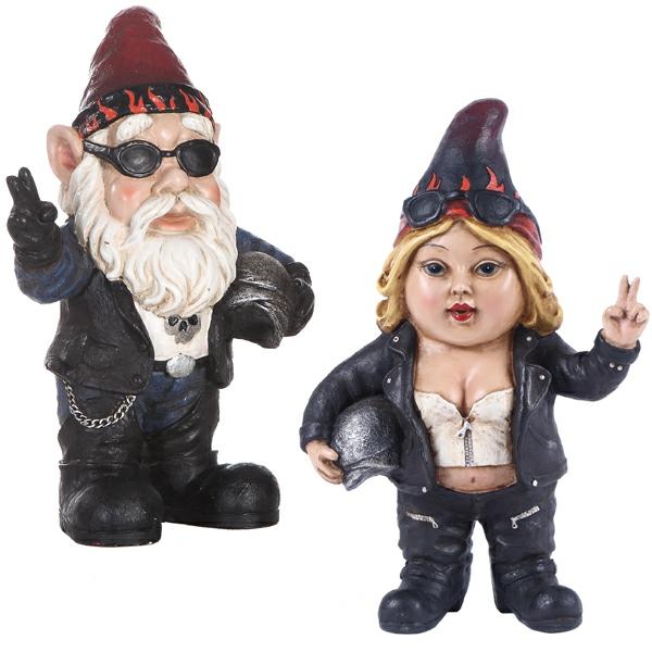 Garden Gnomes |  Gnomad Biker Gnomes (Set Of 2) Garden Garden Gnomes