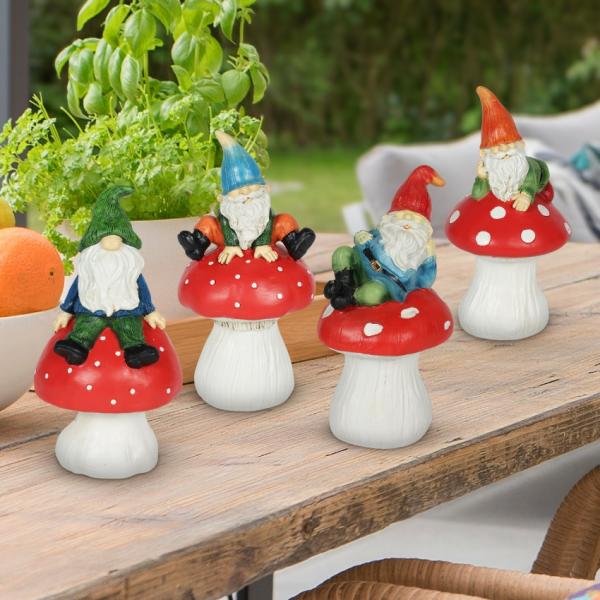 Garden Gnomes |  Gnome Friends On Mushrooms (Set Of 4) Garden Garden Gnomes