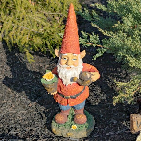 Garden Gnomes |  Gnome With Flower Pot & Watering Can Garden Garden Gnomes