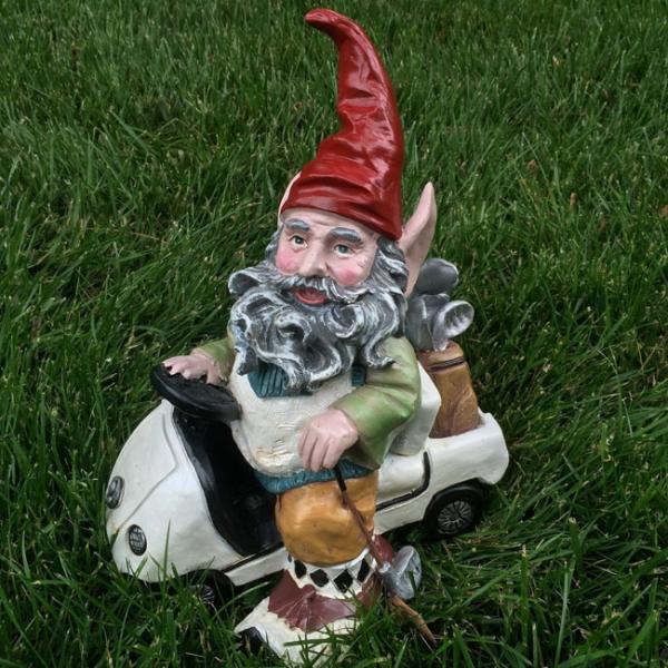 Garden Gnomes |  Golf Gnome In Golf Cart Garden Garden Gnomes