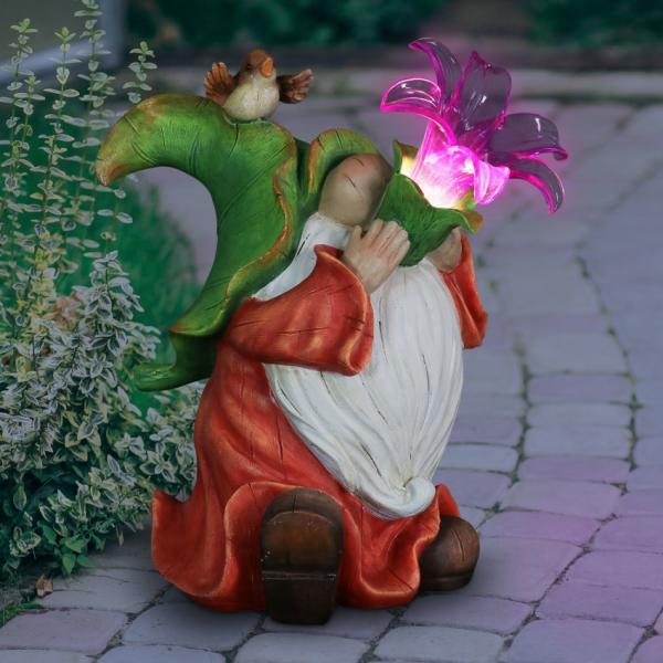 Garden Gnomes |  Solar Gnome With Lily Flower Garden Garden Gnomes