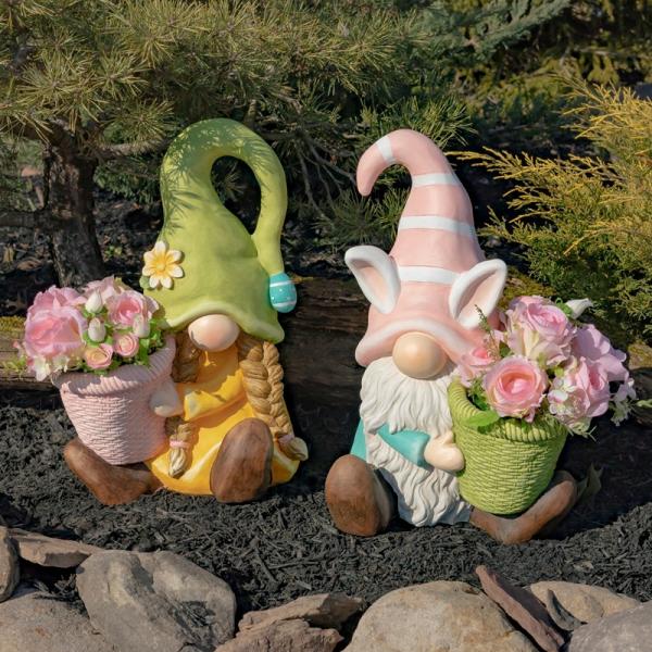 Garden Gnomes |  Spring Garden Gnomes With Planters (Set Of 2) Garden Garden Gnomes