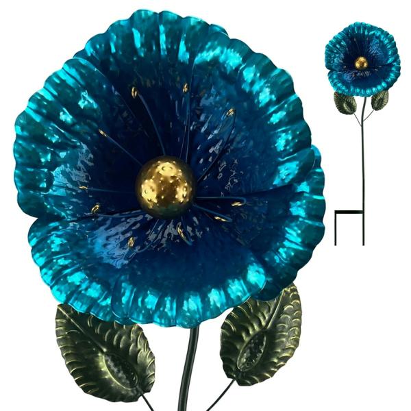 Garden Stakes |  Metal Poppy Flower Garden Stake – Blue Garden Garden Stakes