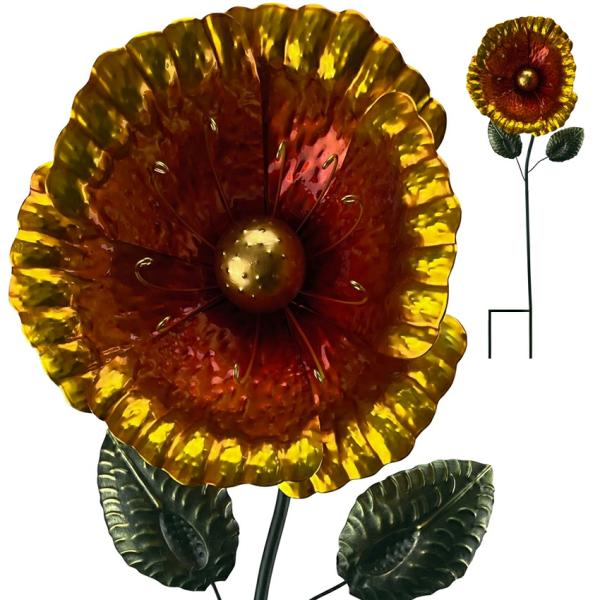 Garden Stakes |  Metal Poppy Flower Garden Stake – Yellow Garden Garden Stakes