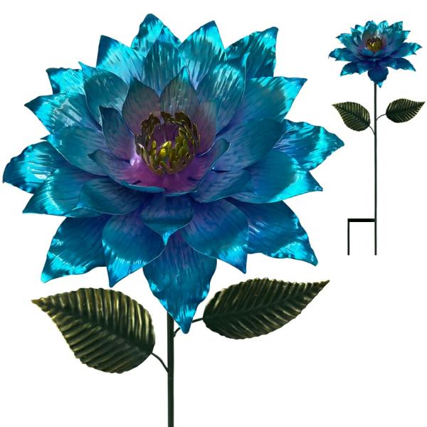 Garden Stakes |  Metal Zinnia Flower Stake – Blue Garden Garden Stakes