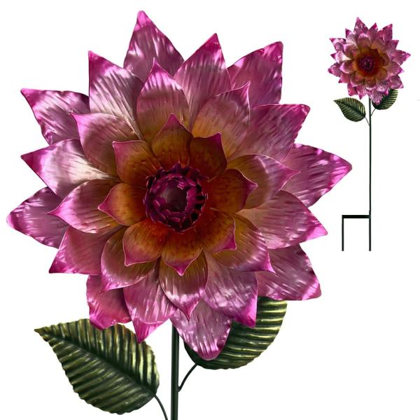 Garden Stakes |  Metal Zinnia Flower Stake – Pink Garden Garden Stakes