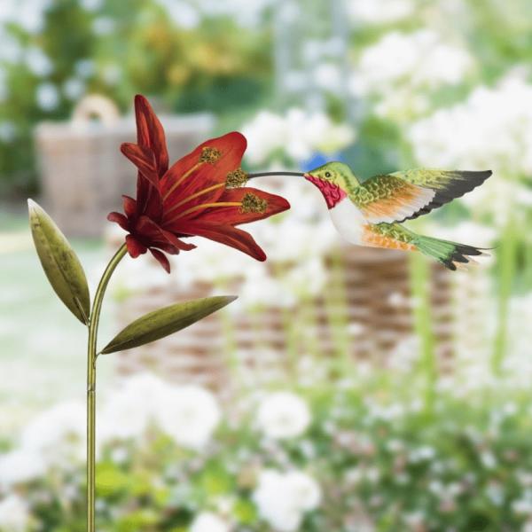 Garden Stakes |  Ruby Throated Hummingbird Stake Garden Garden Stakes