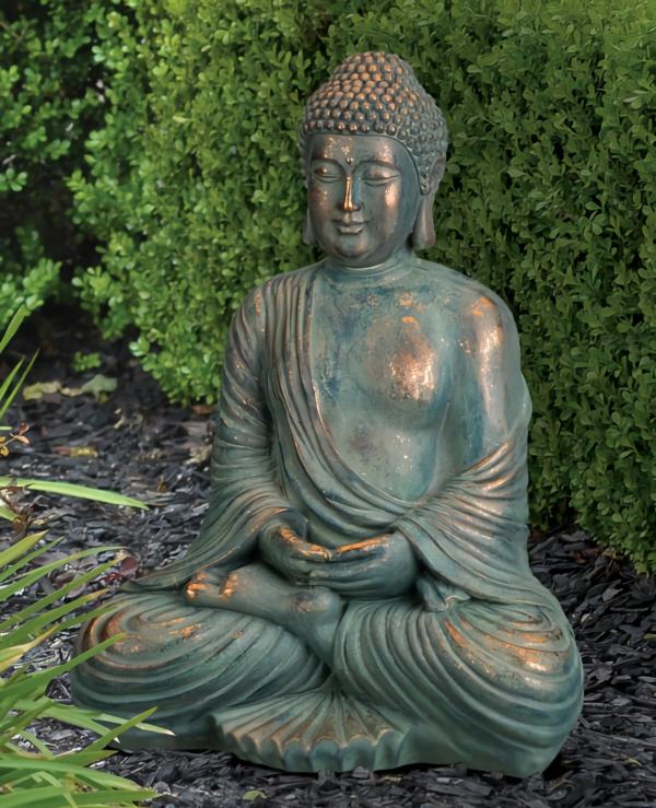 Garden Statues |  16" Buddha Statue – Copper Patina Garden Garden Statues