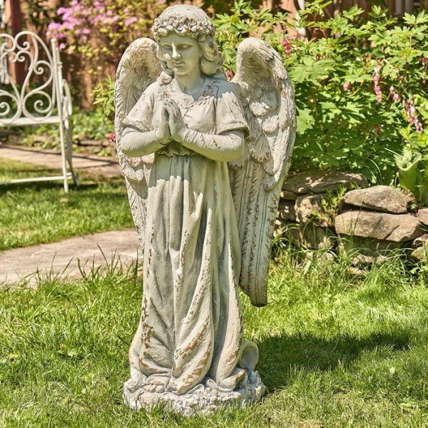 Garden Statues |  36" Antique Grey Magnesium Praying Angel Garden Garden Statues