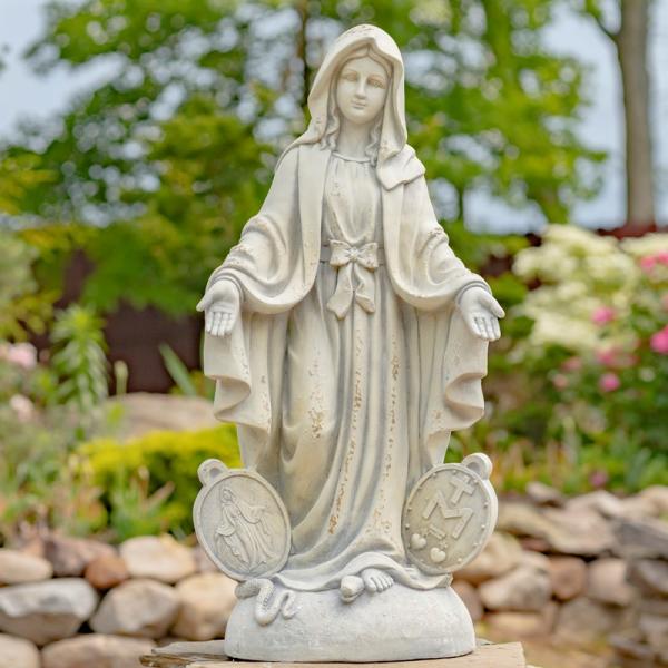 Garden Statues |  36" Mother Mary Garden Statue – Antique Grey Garden Garden Statues