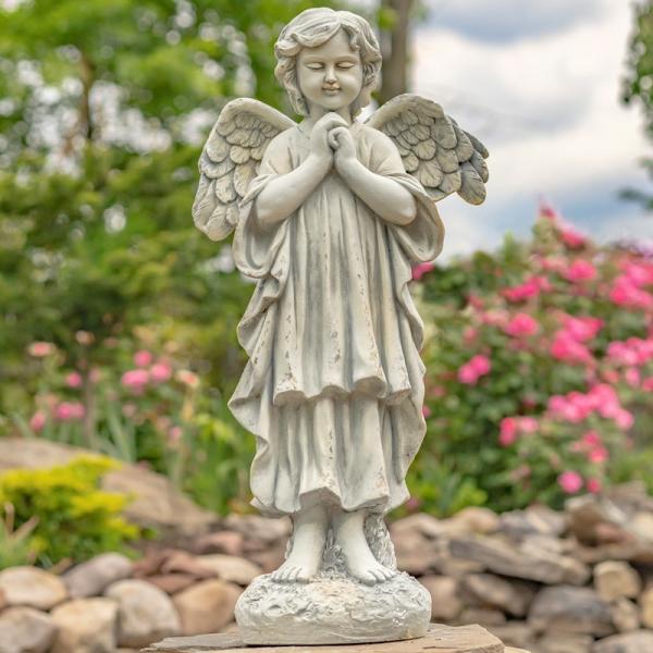 Garden Statues |  39" Antique White Magnesium Serene Angel Praying Garden Garden Statues