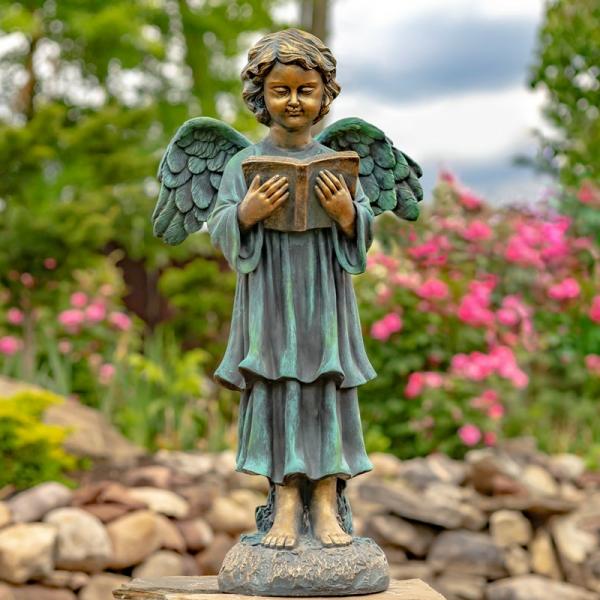 Garden Statues |  39" Bronze Magnesium Angel Holding Book Statue Garden Garden Statues