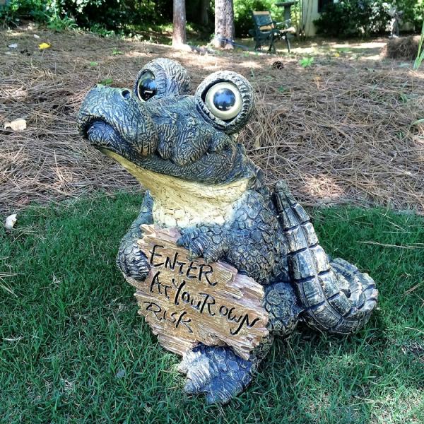 Garden Statues |  Alligator Statue W/Sign: Enter At Your Own Risk Garden Garden Statues