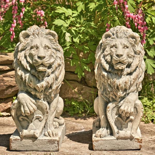 Garden Statues |  Antique Grey Magnesium Lion Statues (Set Of 2) Garden Garden Statues