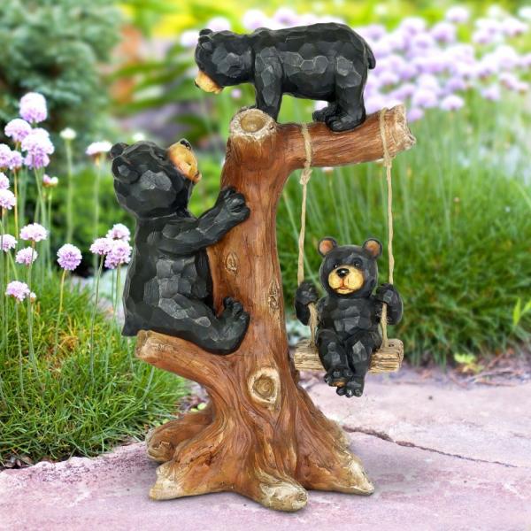 Garden Statues |  Bear Family Swinging In Tree Garden Garden Statues