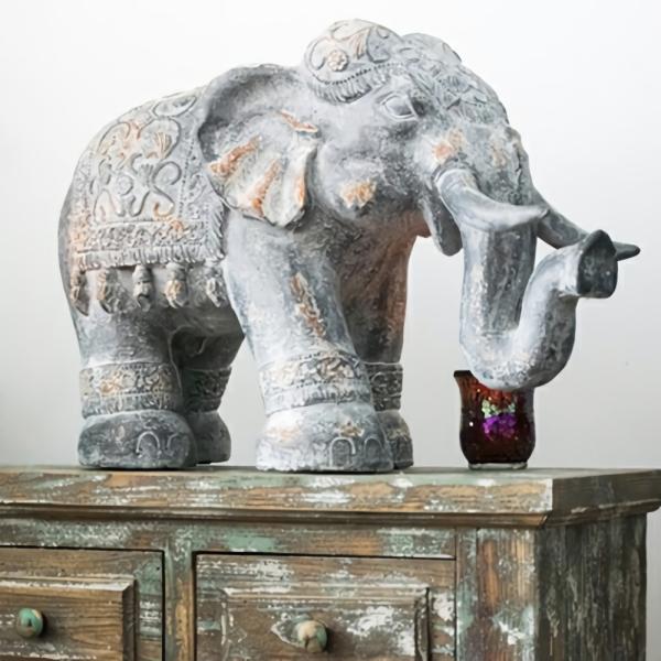 Garden Statues |  Boho Magnesium Elephant Statue – Grey (White Wash) Garden Garden Statues