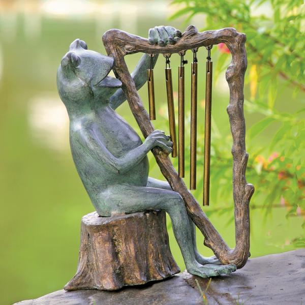 Garden Statues |  Frog W/Harp Chime Garden Statue Garden Garden Statues