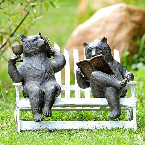 Garden Statues |  Hipster Bears On Bench Garden Garden Garden Statues