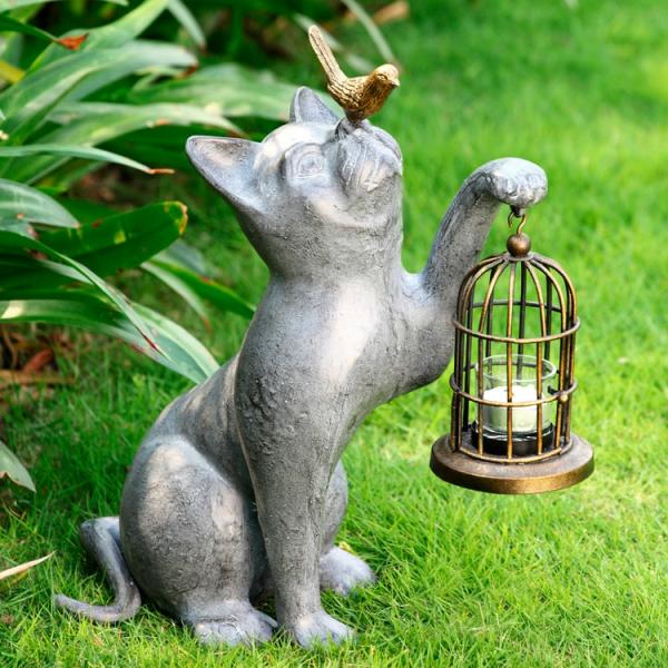 Garden Statues |  Loyal Cat Candle Lantern Garden Garden Statues