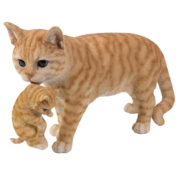 Garden Statues |  Orange Tabby Cat Carrying Kitten "Ultra-Realistic" Garden Garden Statues