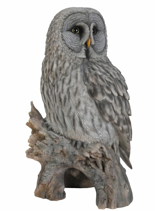 Garden Statues |  Perched Grey Owl "Ultra-Realistic" Garden Garden Statues