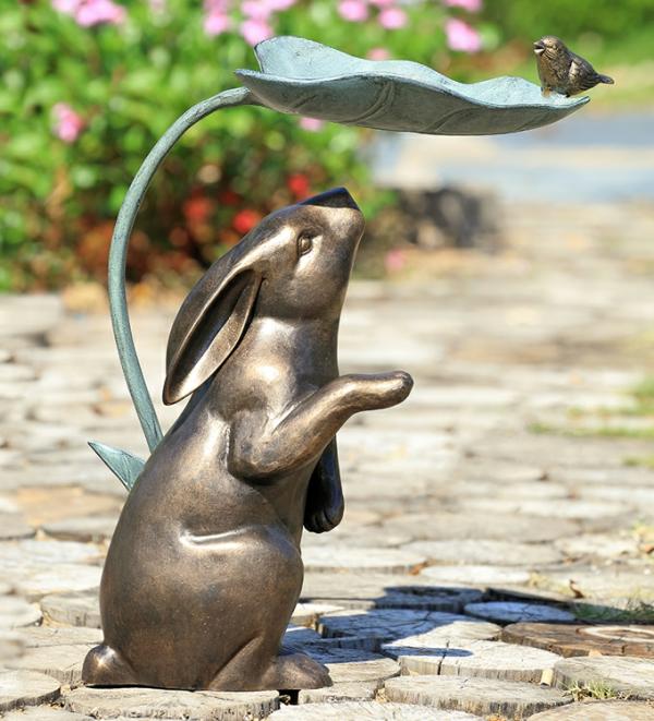 Garden Statues |  Rabbit & Leaf Birdfeeder Garden Garden Statues