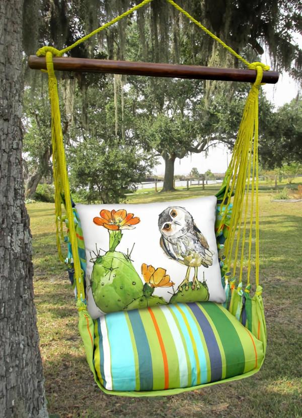 Hammock Chairs |  Citrus Stripe Owl On Cactus Hammock Chair Swing Set Garden Hammock Chairs