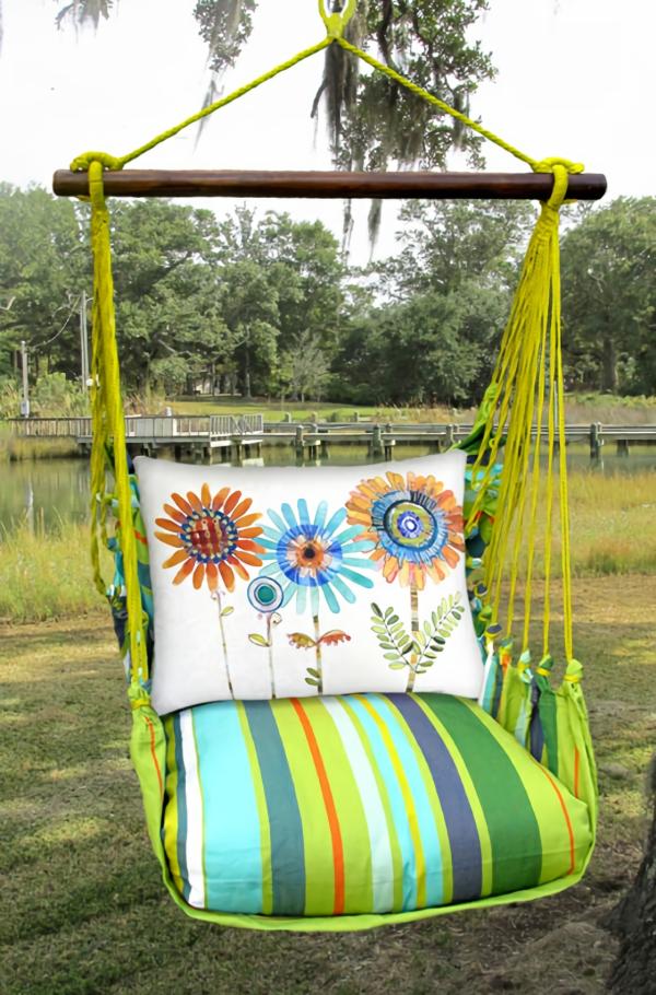 Hammock Chairs |  Citrus Stripe Summer Sunflowers Hammock Chair Swing Set Garden Hammock Chairs