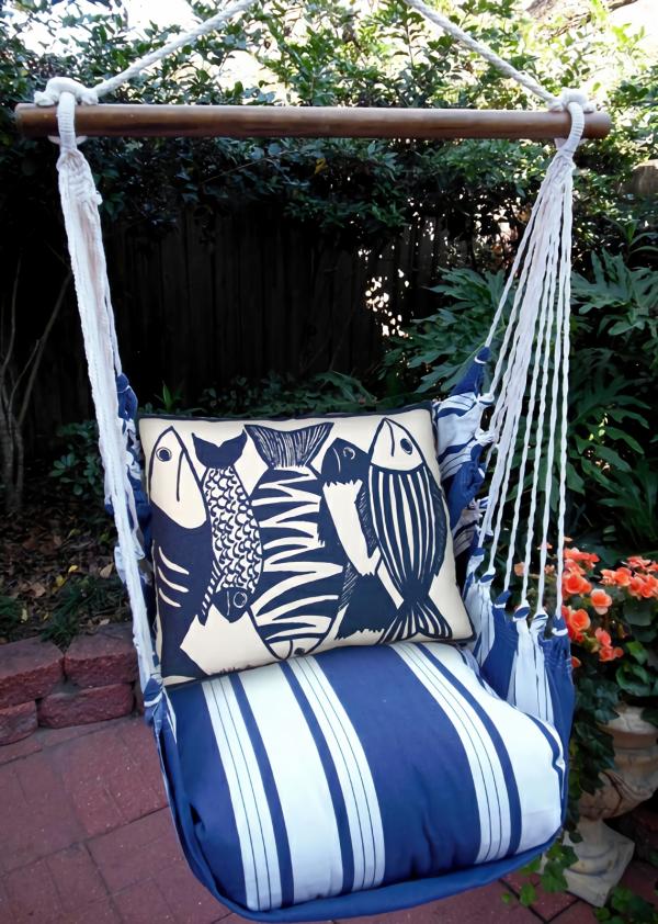 Hammock Chairs |  Marina Stripe Blue Fish Hammock Chair Swing Set Garden Hammock Chairs