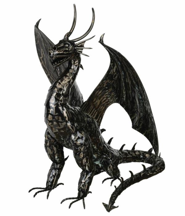 Holiday Decor |  31" Fire Dragon Statue – Pewter Garden Holiday Decor