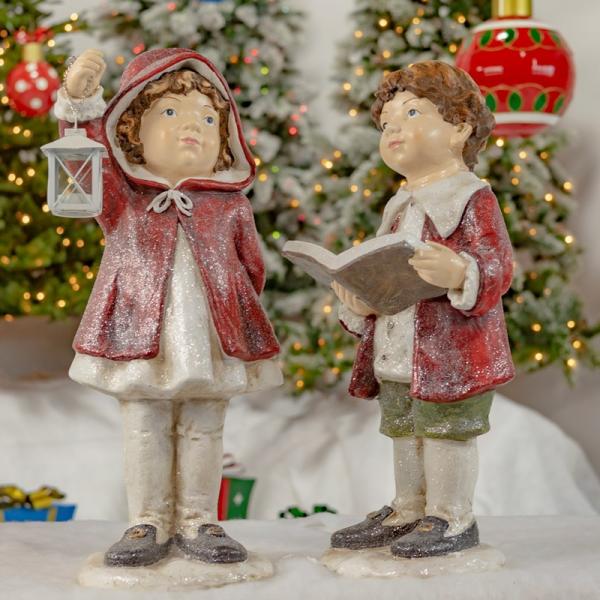 Holiday Decor |  Christmas Figurines Wearing Red Cloaks Holding Lantern (Set Of 2) Garden Holiday Decor