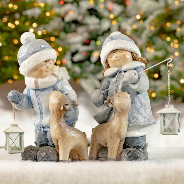 Holiday Decor |  Christmas Figurines With Baby Deer (Set Of 2) Garden Holiday Decor