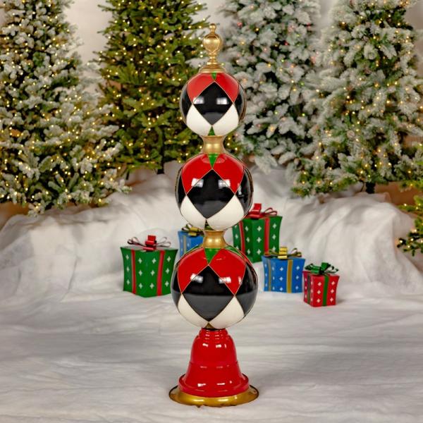 Holiday Decor |  Christmas Ornament Tower Decoration (Argyle Print) Garden Holiday Decor