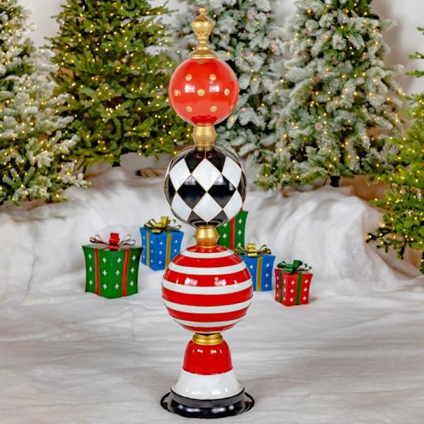 Holiday Decor |  Christmas Ornament Tower Decoration (Red, Black, & White) Garden Holiday Decor