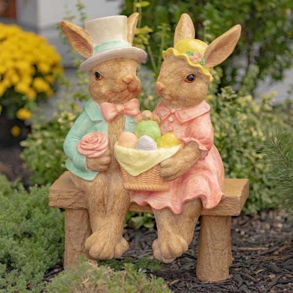 Holiday Decor |  Fancy Easter Bunny Couple Garden Statue Garden Holiday Decor