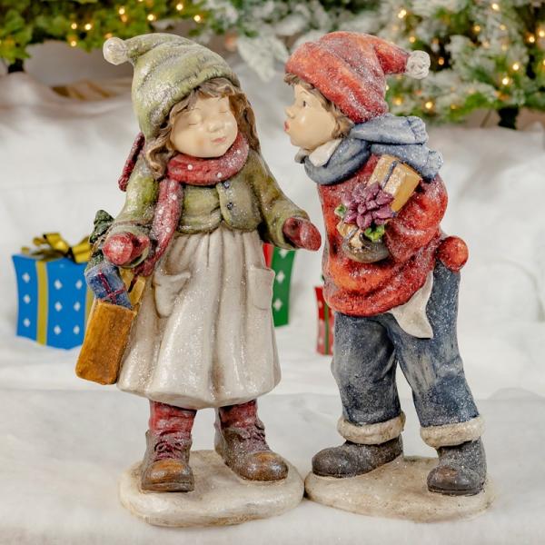 Holiday Decor |  "First Holiday Kiss" Christmas Figurines (Set Of 2) Garden Holiday Decor