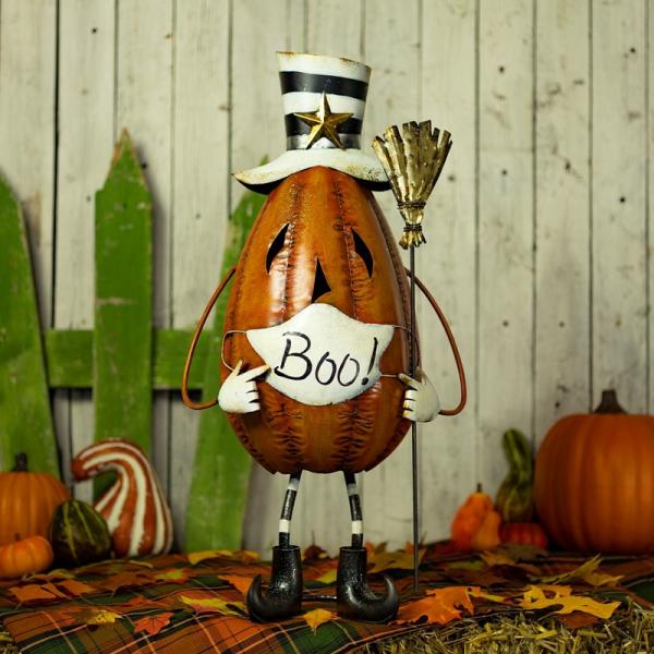 Holiday Decor |  Jack-O-Lantern With Face Mask And Top Hat Decoration Garden Holiday Decor