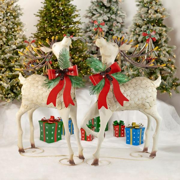 Holiday Decor |  Large Iron Christmas Reindeer (Set Of 2) Garden Holiday Decor