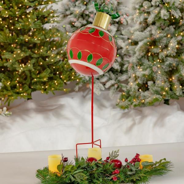 Holiday Decor |  Large Red Christmas Ornament Garden Stake Garden Holiday Decor