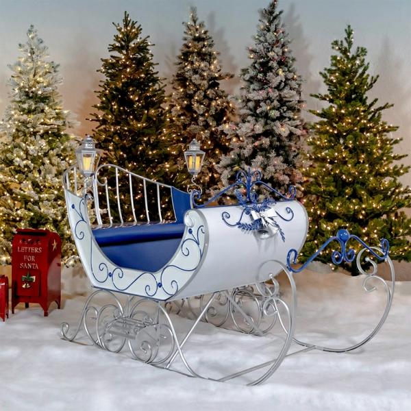 Holiday Decor |  Large Victorian Christmas Sleigh "Kutaisi" – Blue/White Garden Holiday Decor