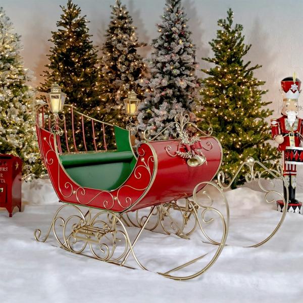 Holiday Decor |  Large Victorian Christmas Sleigh "Kutaisi" – Red/Gold Garden Holiday Decor